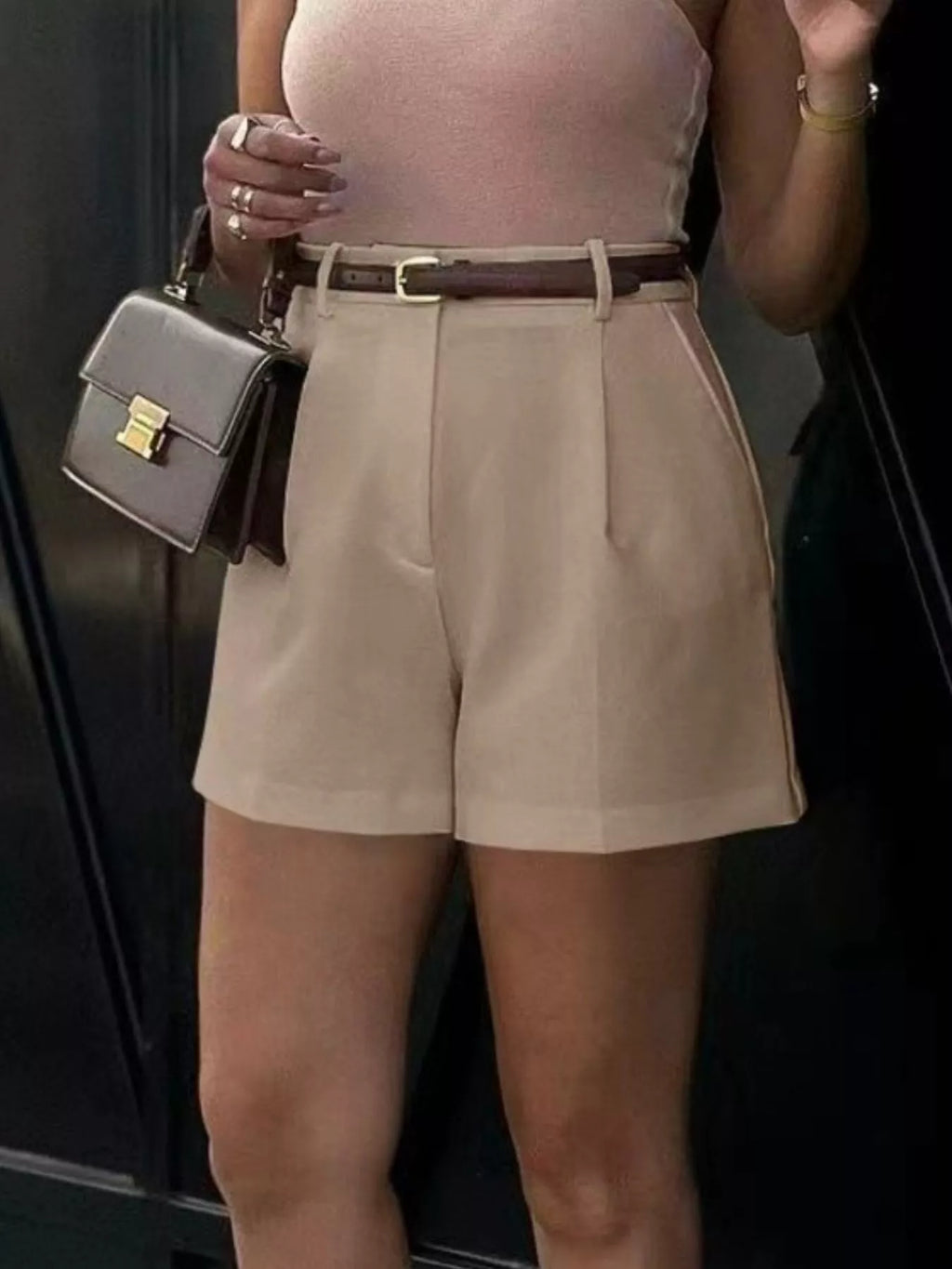 High-Waisted Pleated Shorts