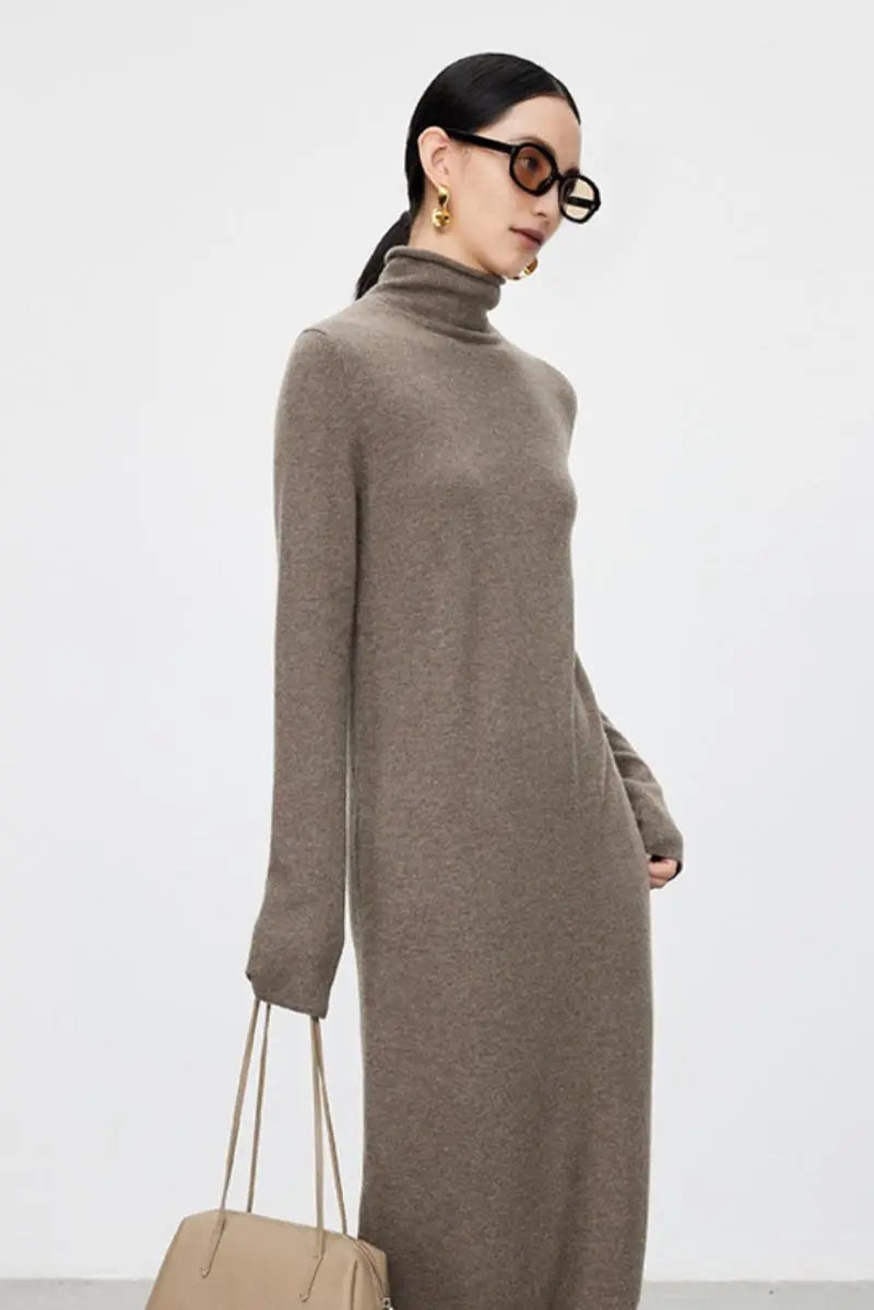 100 Wool Long Sleeve Crewneck Maxi Sweater Dress