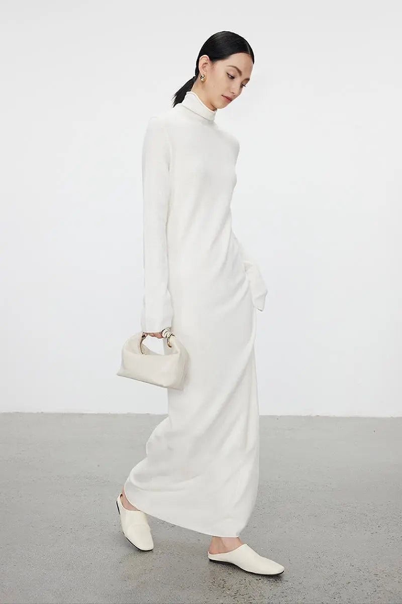 100 Wool Long Sleeve Crewneck Maxi Sweater Dress