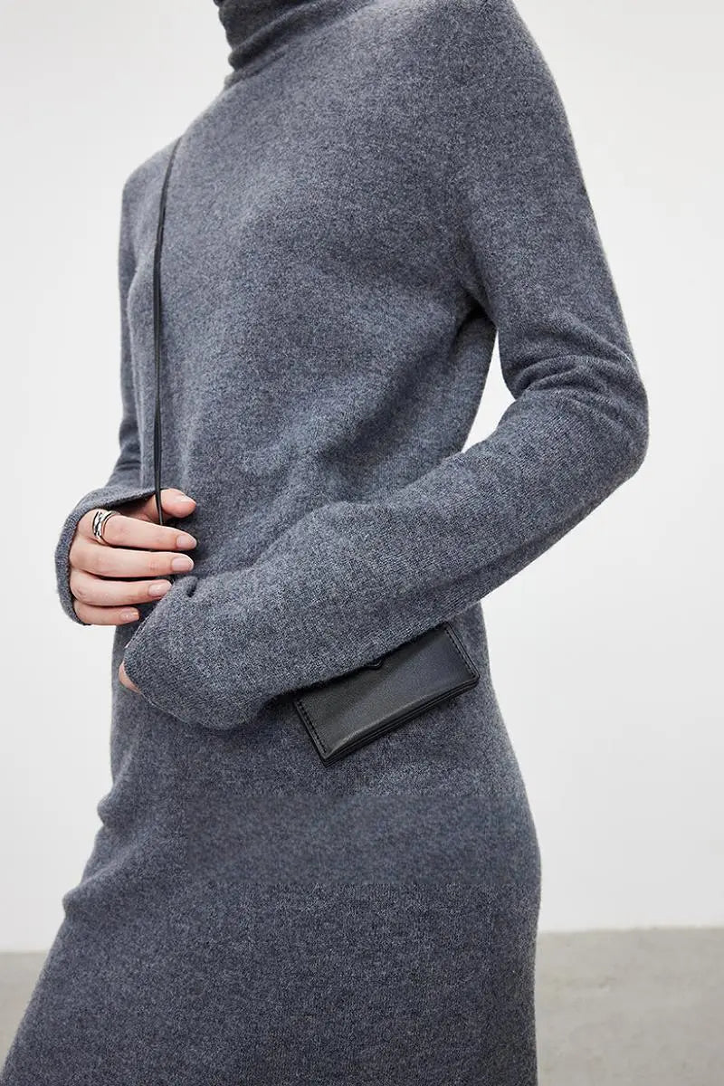 100 Wool Long Sleeve Crewneck Maxi Sweater Dress