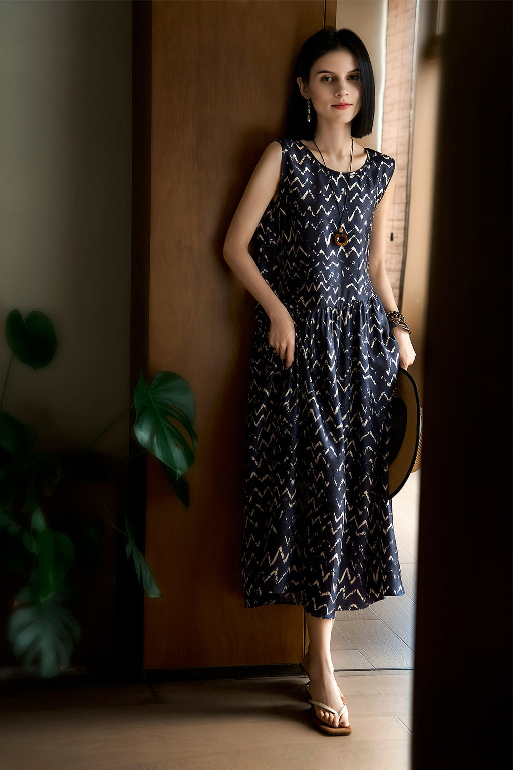 100% Silk Twill Printed Trapeze Midi Dress