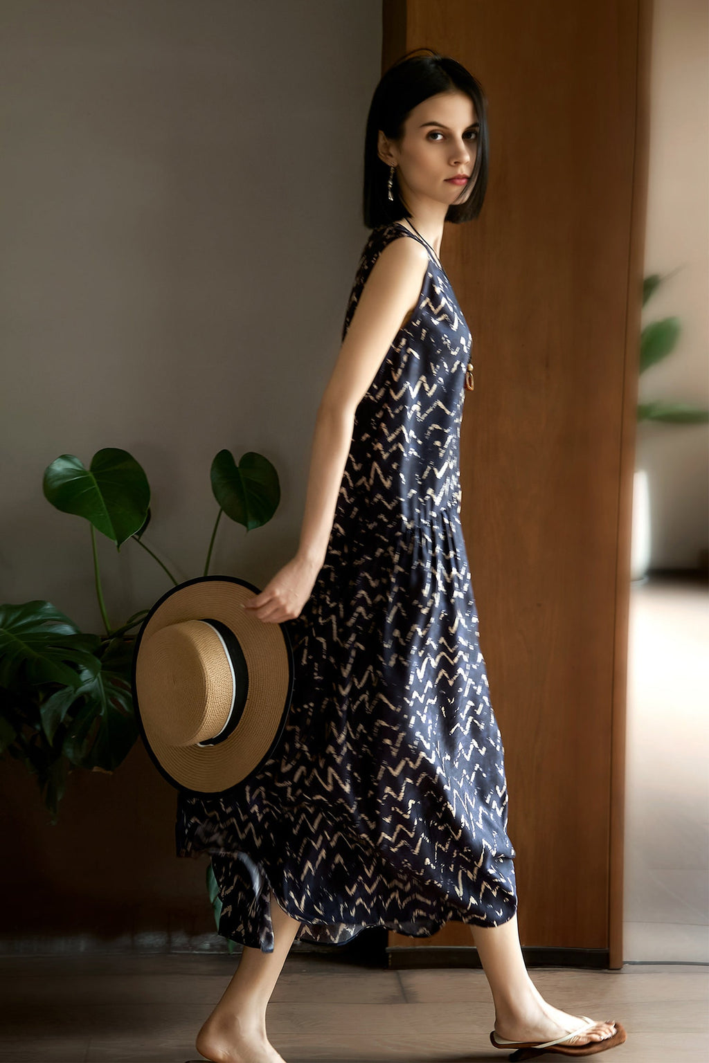 100% Silk Twill Printed Trapeze Midi Dress