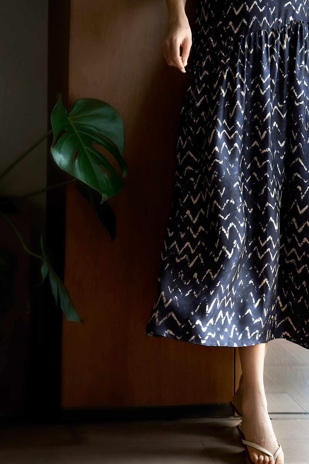 100% Silk Twill Printed Trapeze Midi Dress