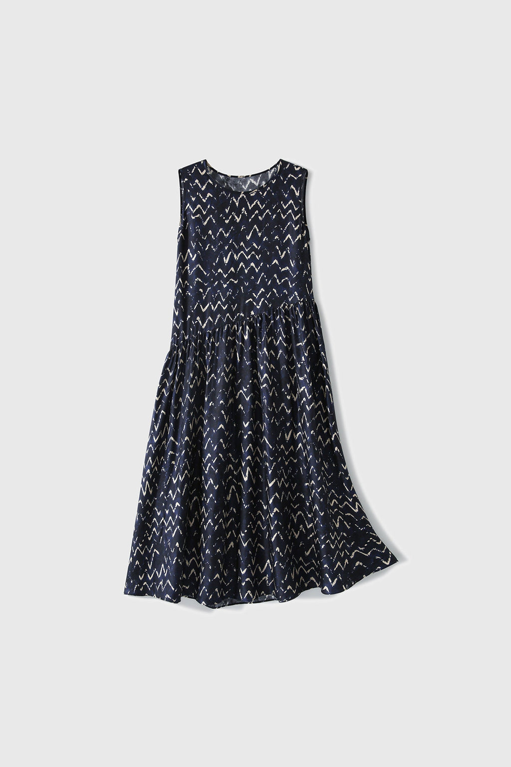 100% Silk Twill Printed Trapeze Midi Dress