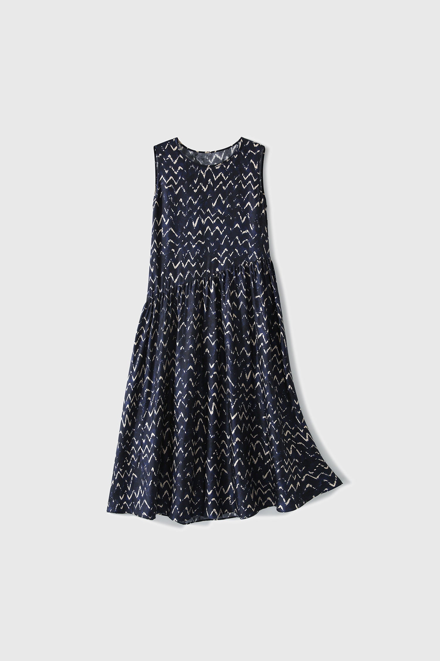 100% Silk Twill Printed Trapeze Midi Dress