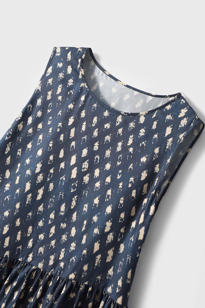 100% Silk Twill Printed Trapeze Midi Dress