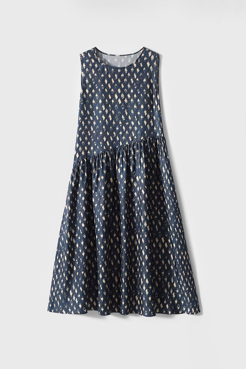 100% Silk Twill Printed Trapeze Midi Dress