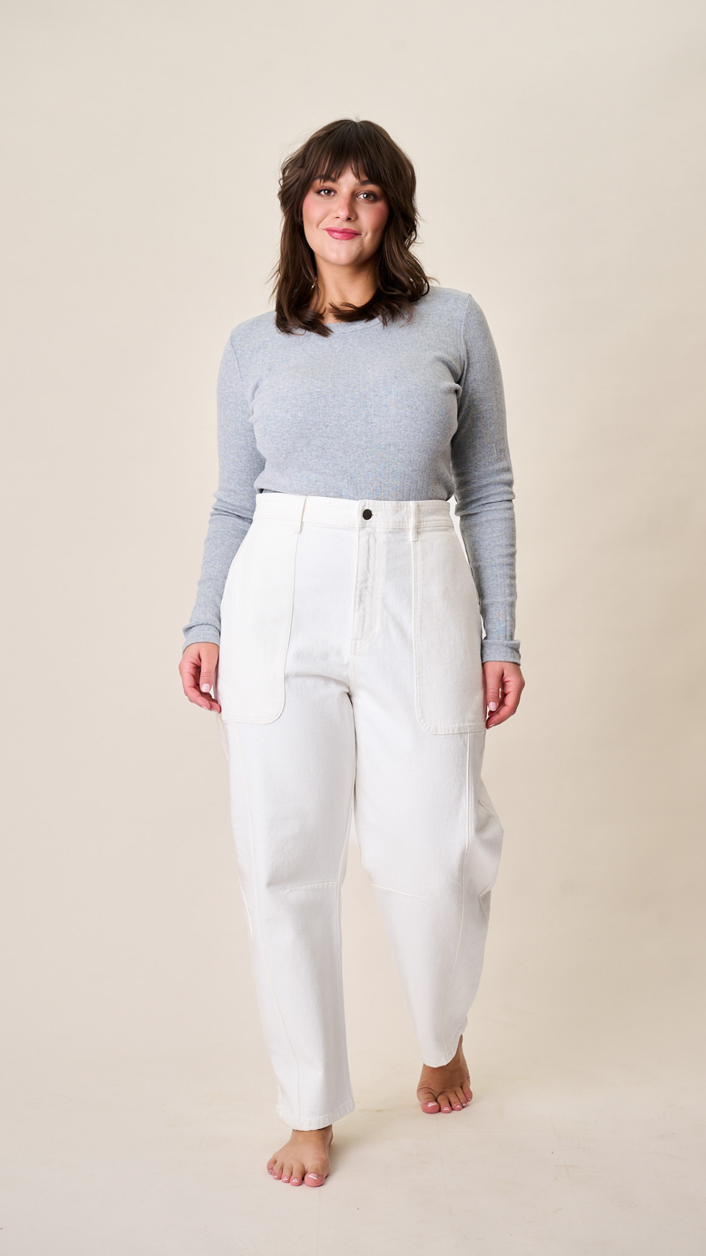 Meade High Rise Barrel Jean - White