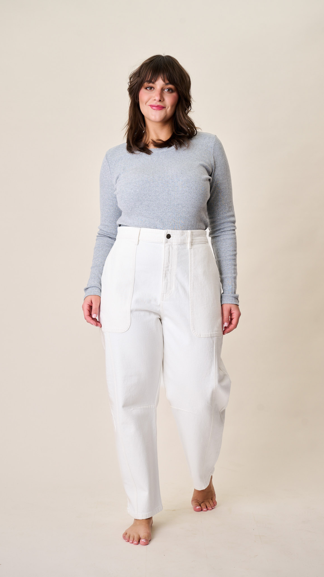 Meade High Rise Barrel Jean - White