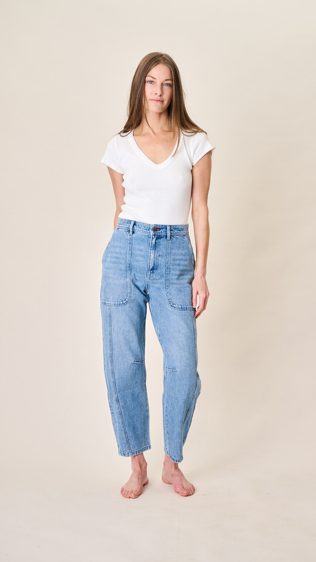 Meade High Rise Barrel Jean - Mill Plain Wash