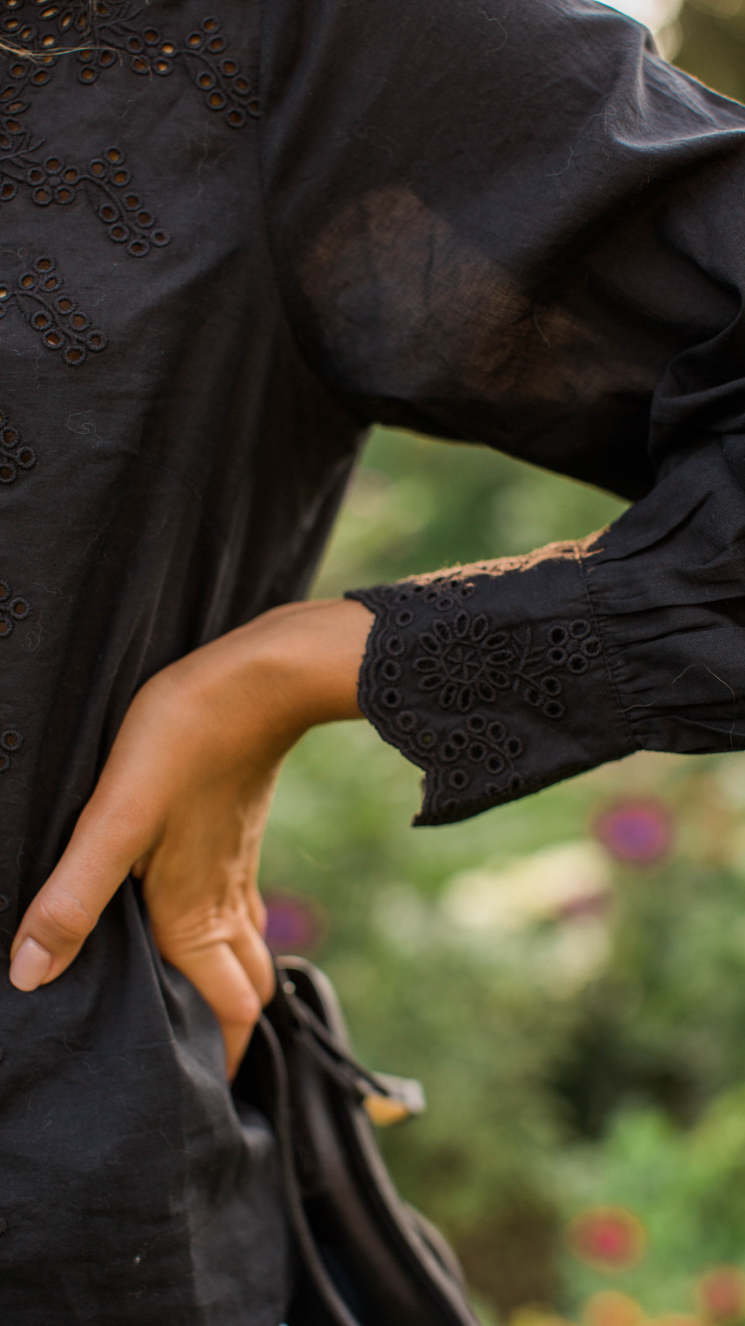 Colette Schiffli Eyelet Top - Black Petal