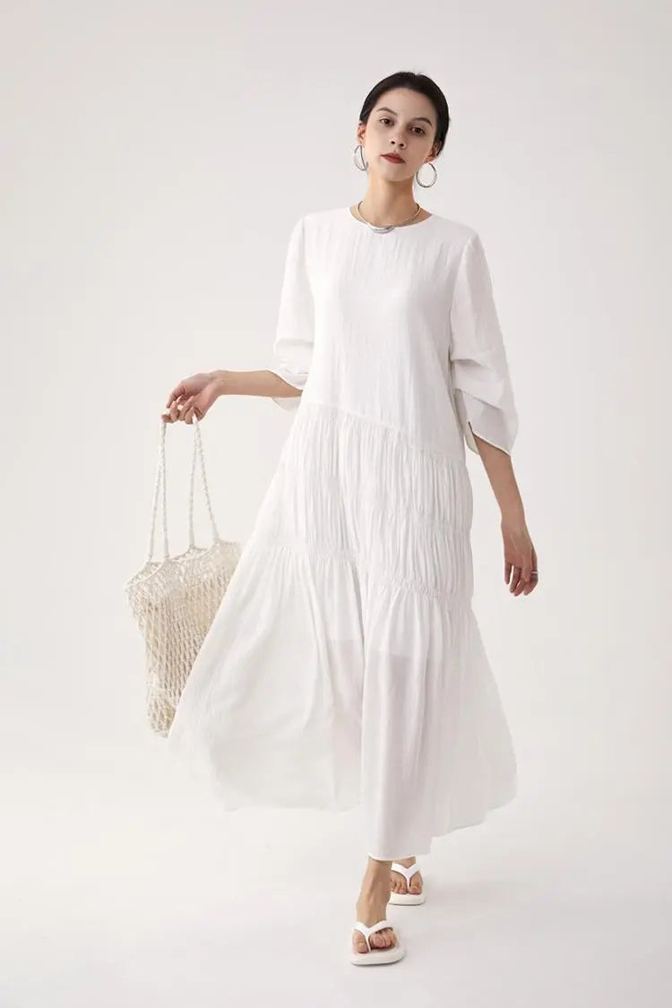Cotton Tiered Long Sleeve Maxi Dress
