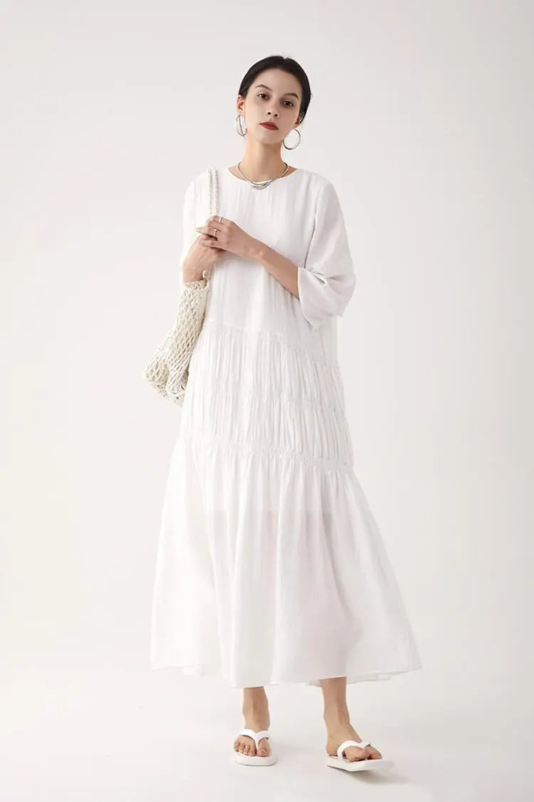 Cotton Tiered Long Sleeve Maxi Dress