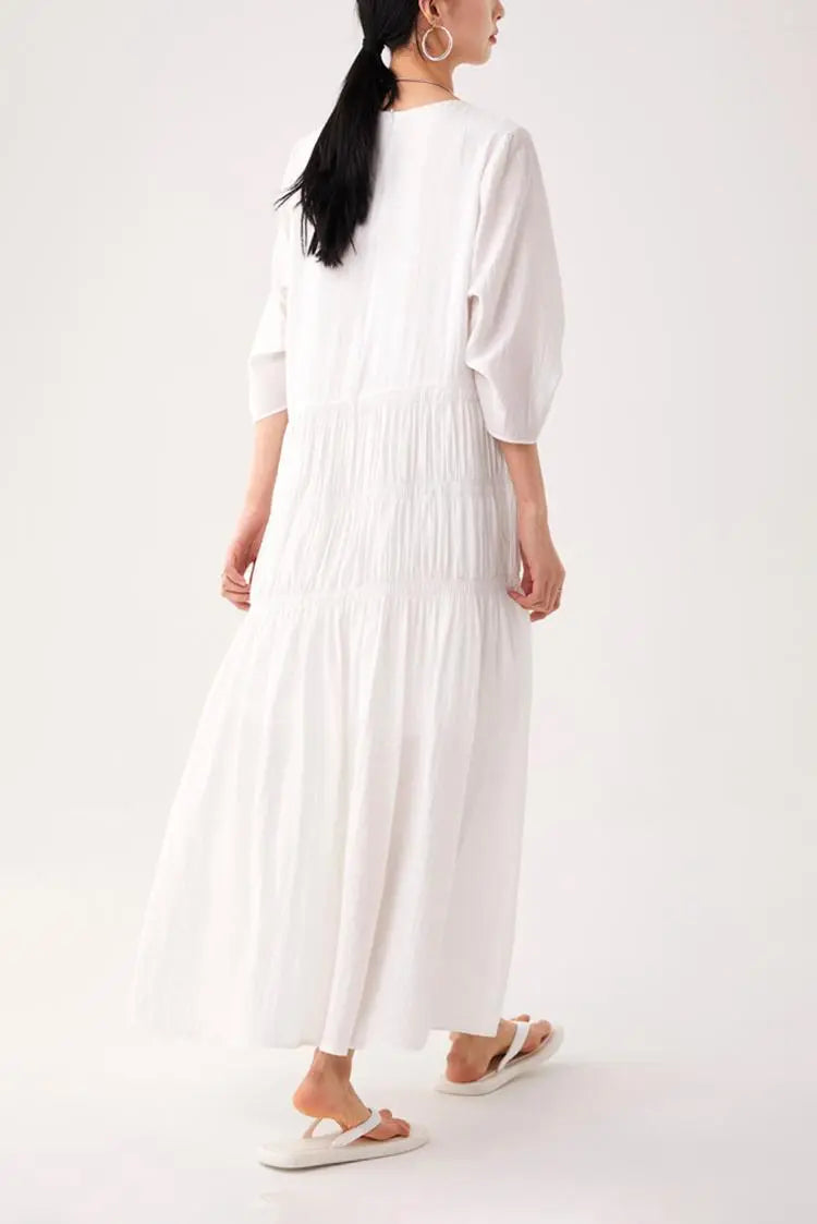 Cotton Tiered Long Sleeve Maxi Dress