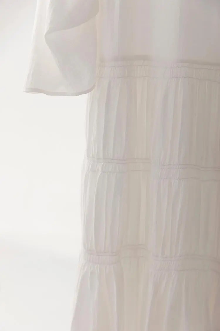 Cotton Tiered Long Sleeve Maxi Dress