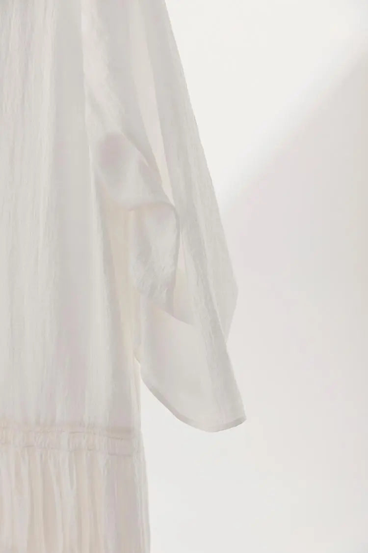 Cotton Tiered Long Sleeve Maxi Dress