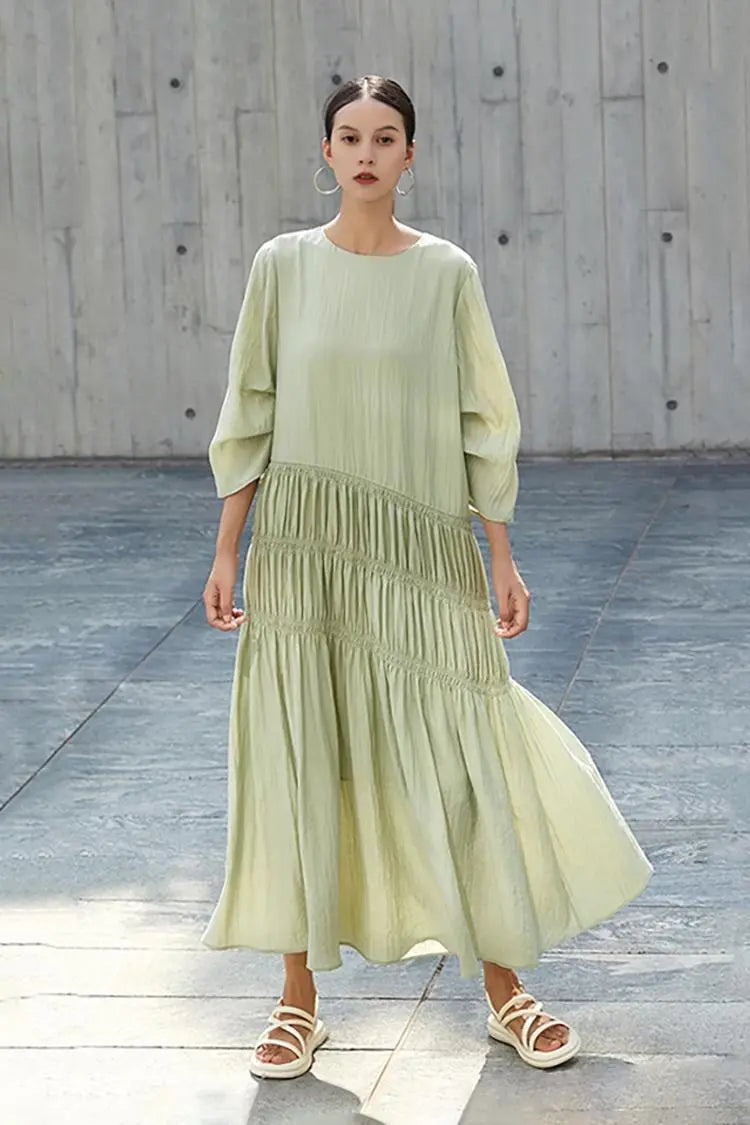 Cotton Tiered Long Sleeve Maxi Dress