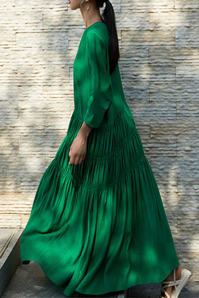 Cotton Tiered Long Sleeve Maxi Dress