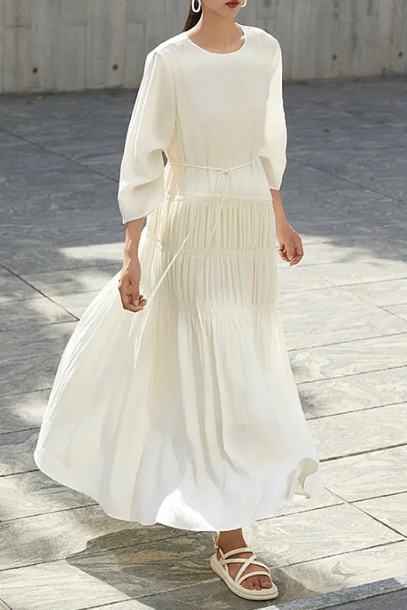 Cotton Tiered Long Sleeve Maxi Dress