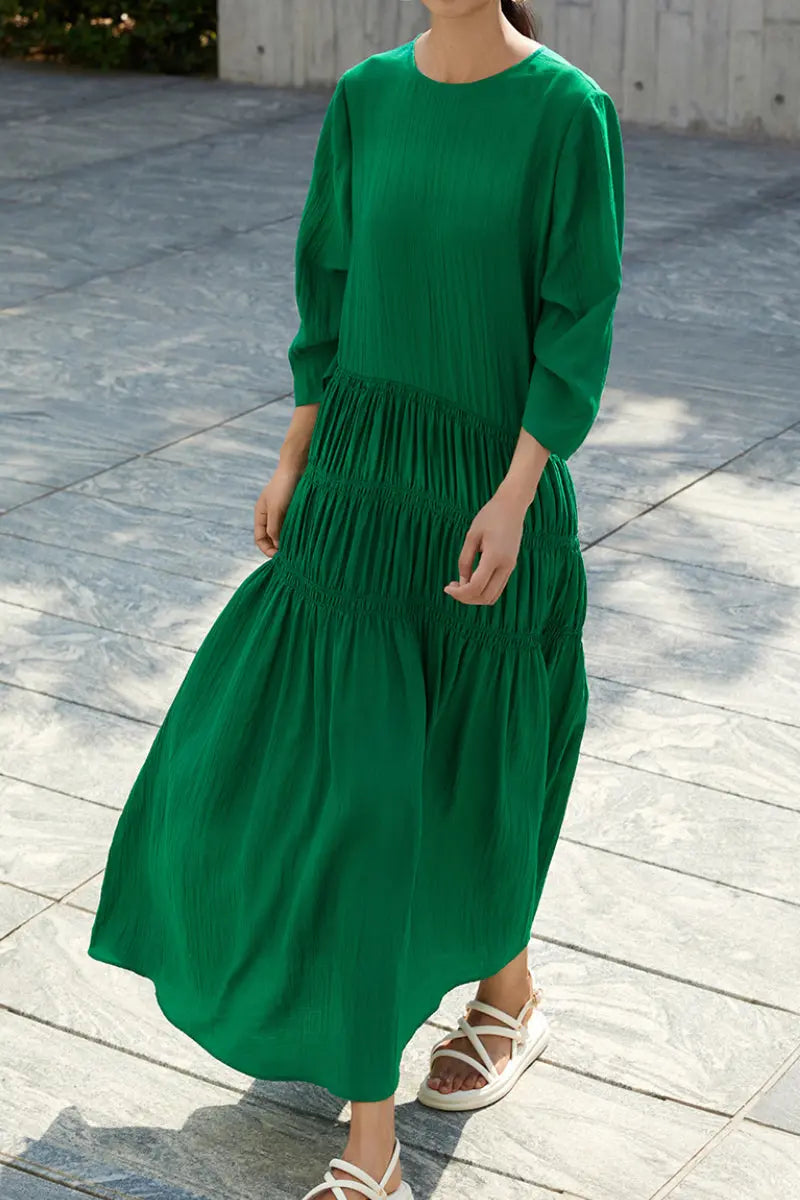 Cotton Tiered Long Sleeve Maxi Dress
