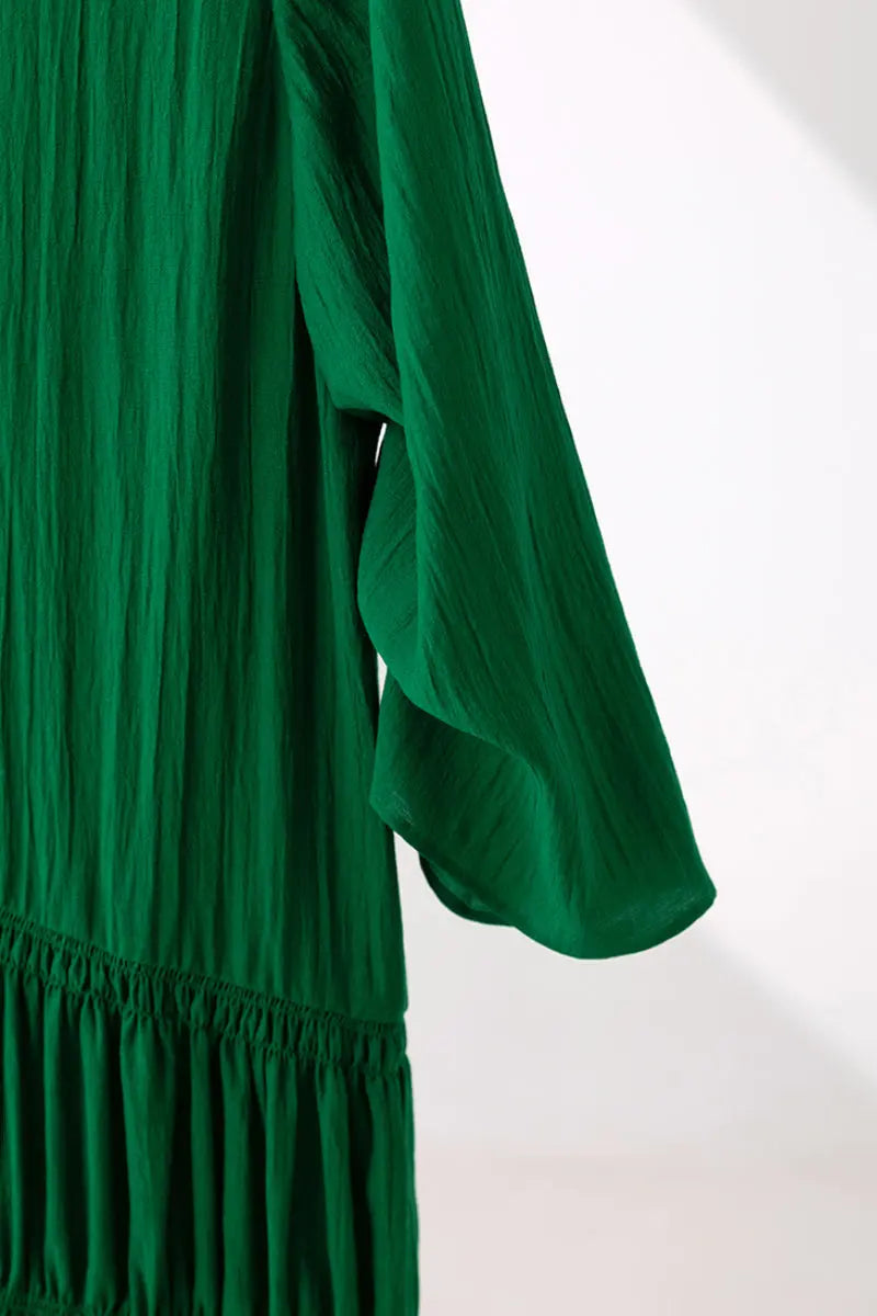 Cotton Tiered Long Sleeve Maxi Dress