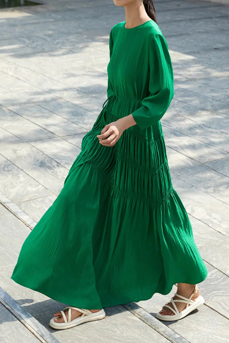 Cotton Tiered Long Sleeve Maxi Dress