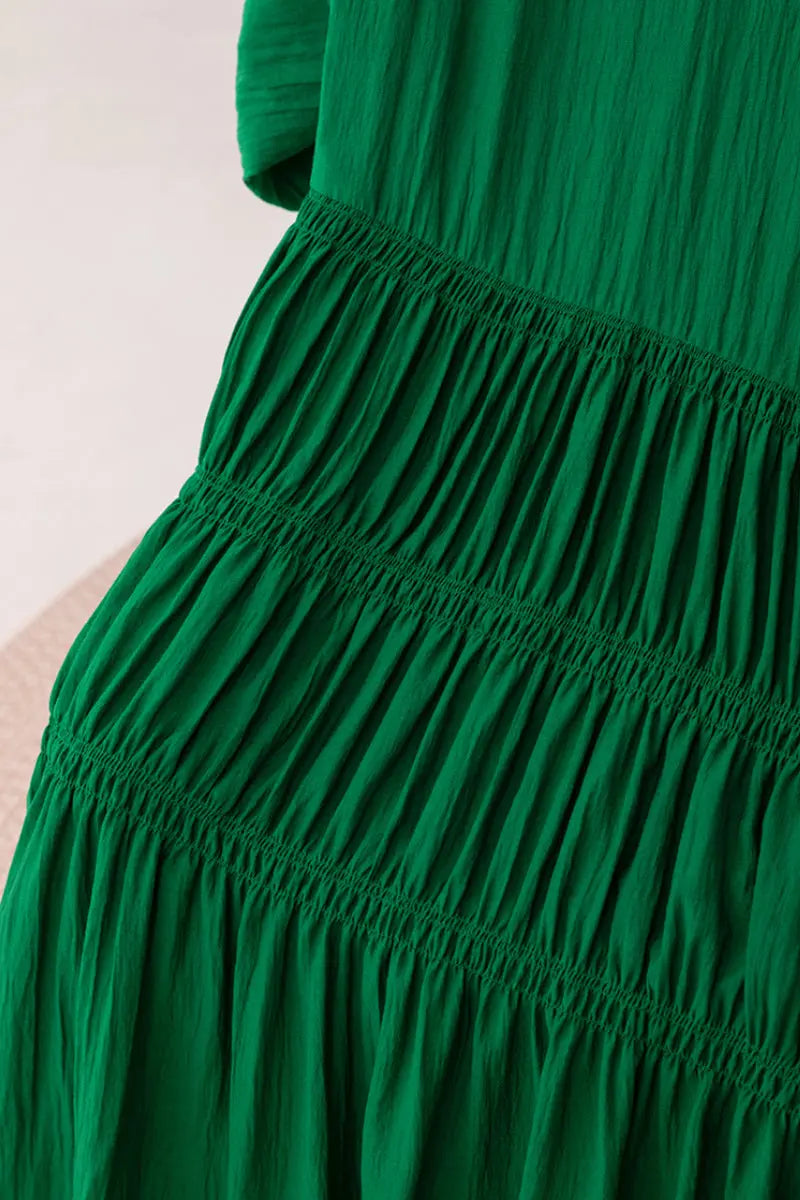 Cotton Tiered Long Sleeve Maxi Dress