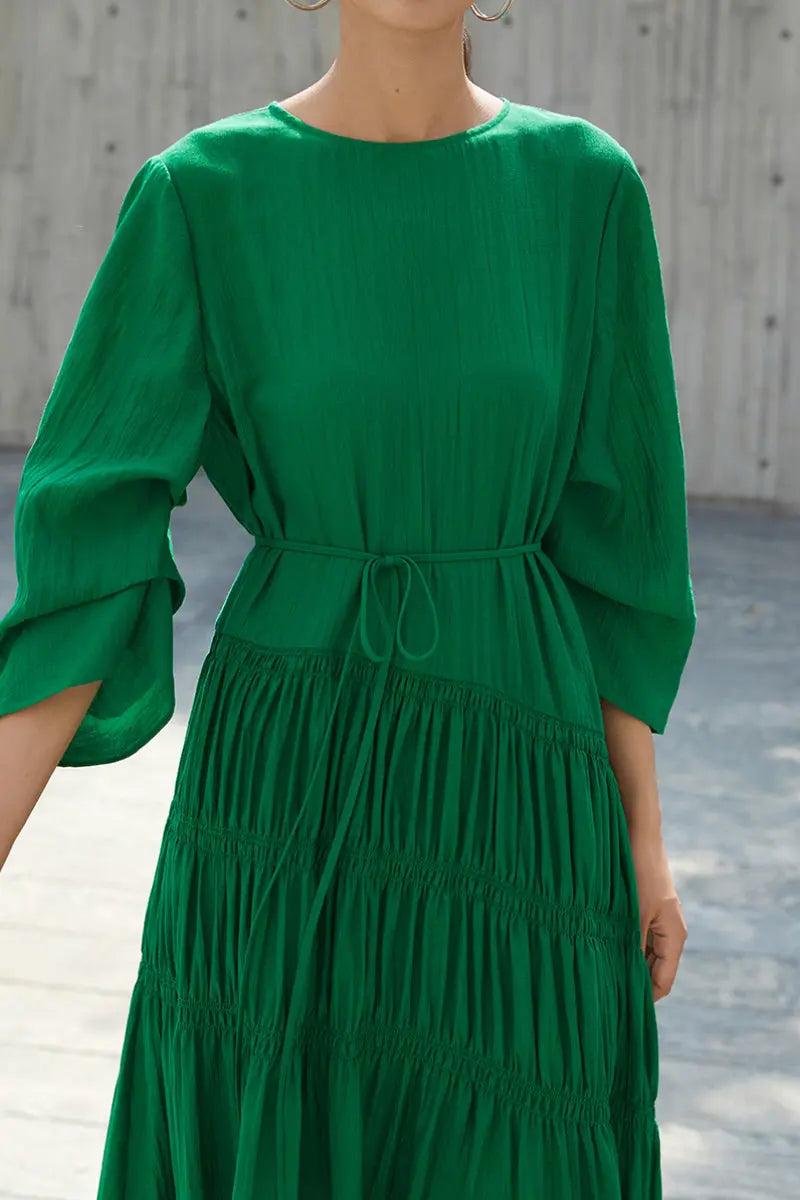 Cotton Tiered Long Sleeve Maxi Dress