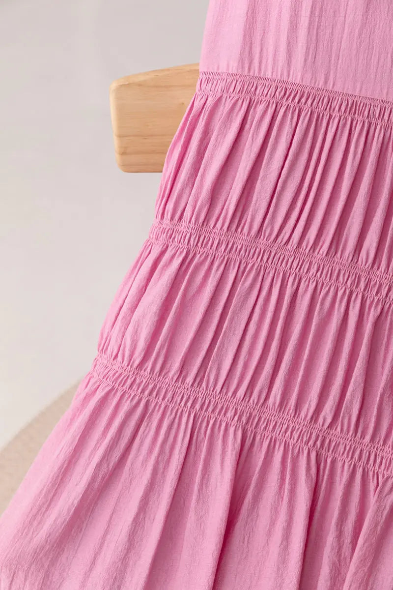 Cotton Tiered Long Sleeve Maxi Dress