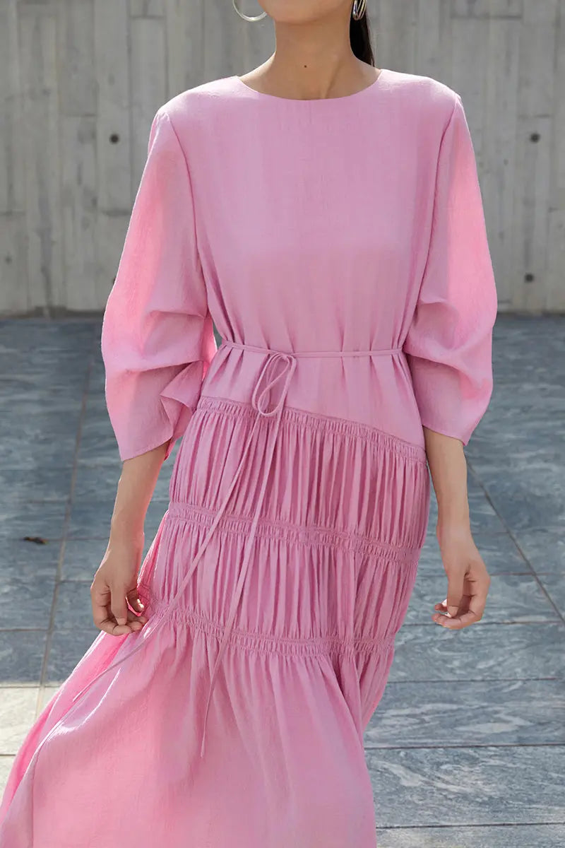 Cotton Tiered Long Sleeve Maxi Dress