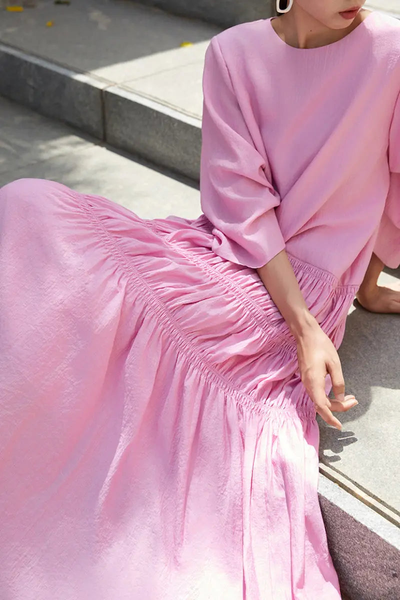 Cotton Tiered Long Sleeve Maxi Dress