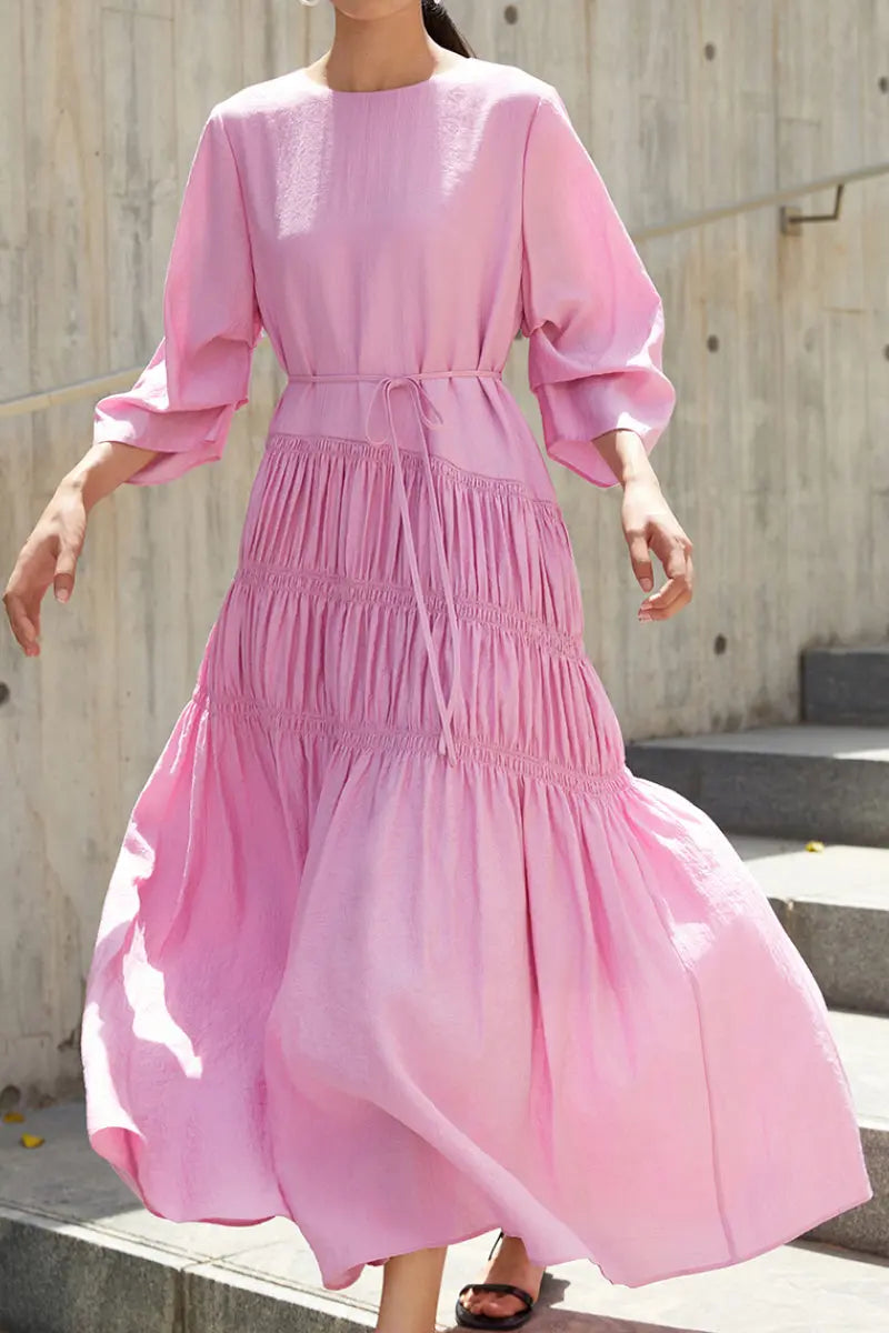 Cotton Tiered Long Sleeve Maxi Dress