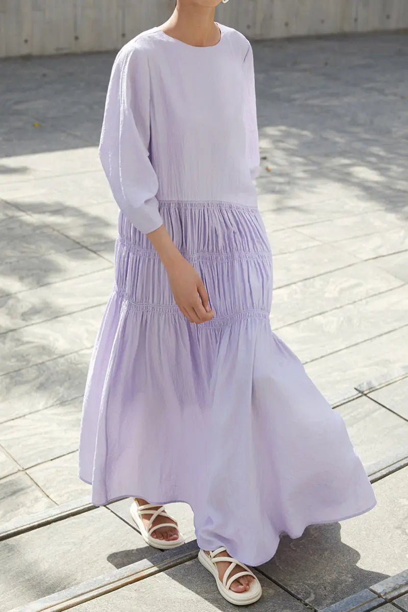 Cotton Tiered Long Sleeve Maxi Dress