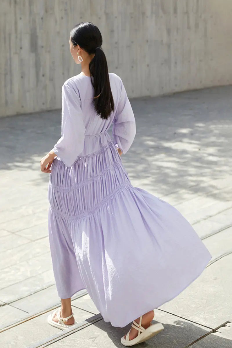 Cotton Tiered Long Sleeve Maxi Dress