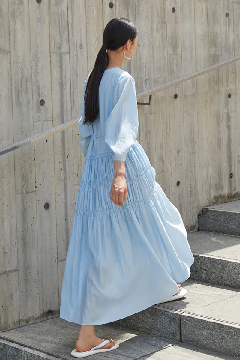 Cotton Tiered Long Sleeve Maxi Dress