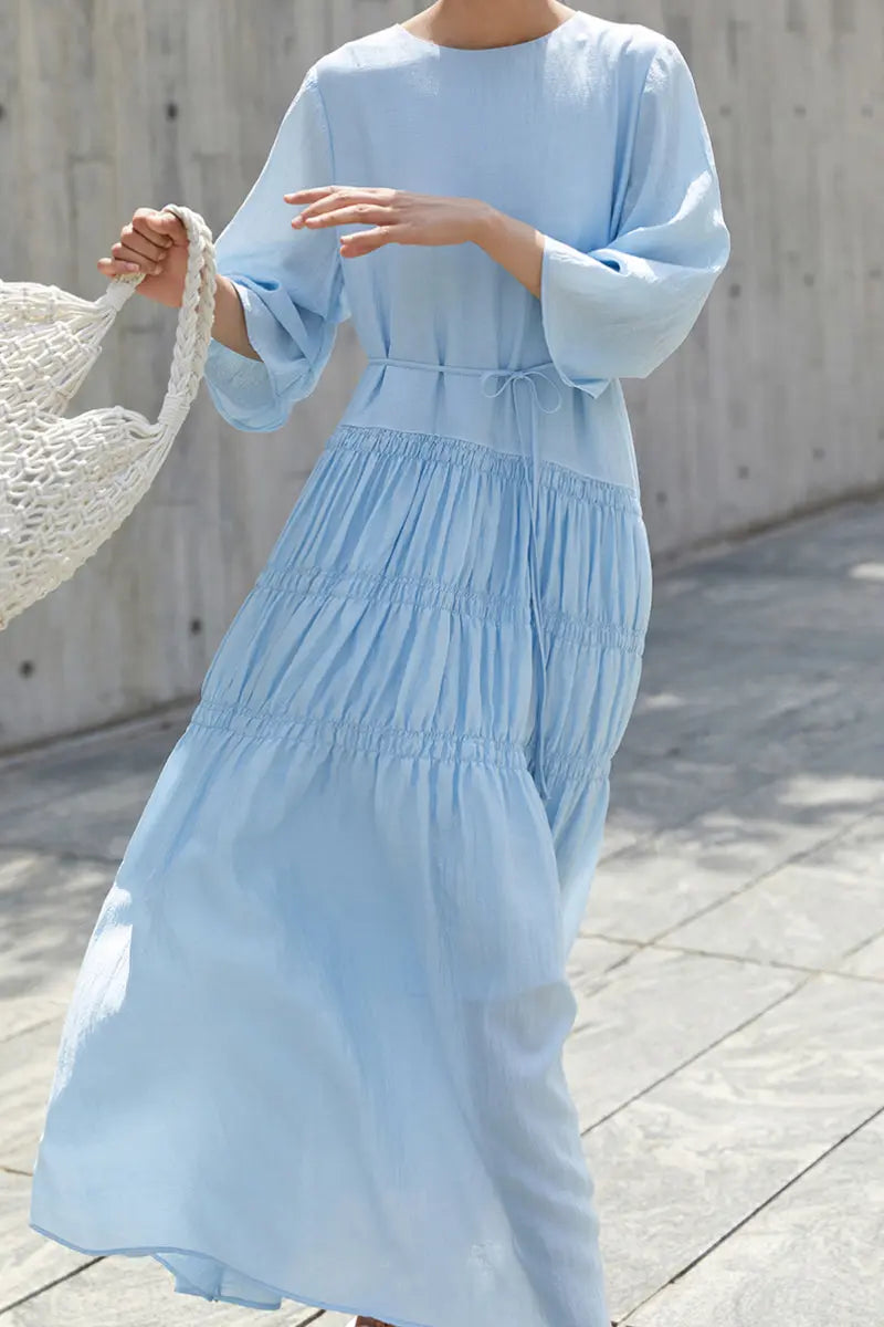 Cotton Tiered Long Sleeve Maxi Dress