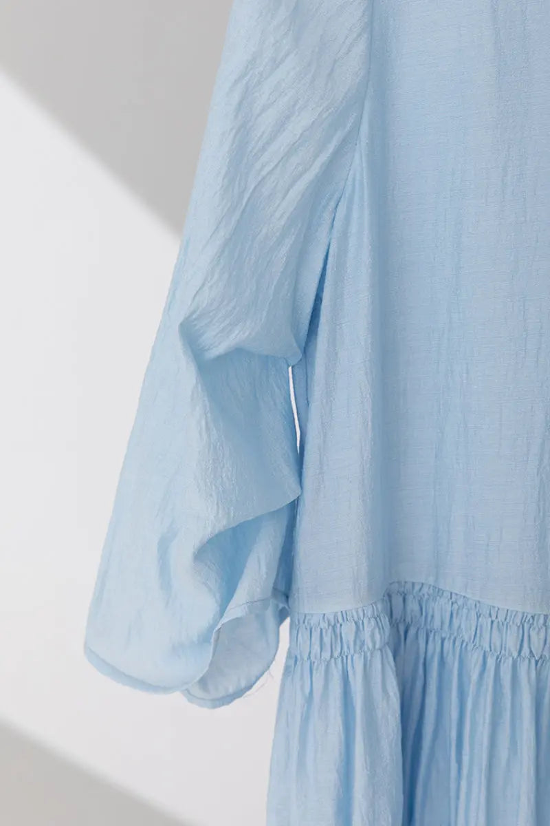Cotton Tiered Long Sleeve Maxi Dress