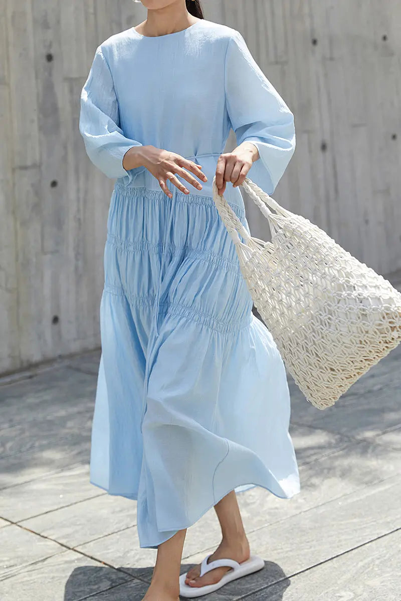 Cotton Tiered Long Sleeve Maxi Dress