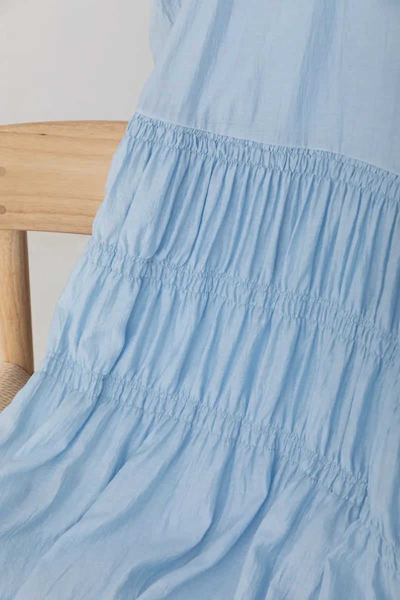 Cotton Tiered Long Sleeve Maxi Dress