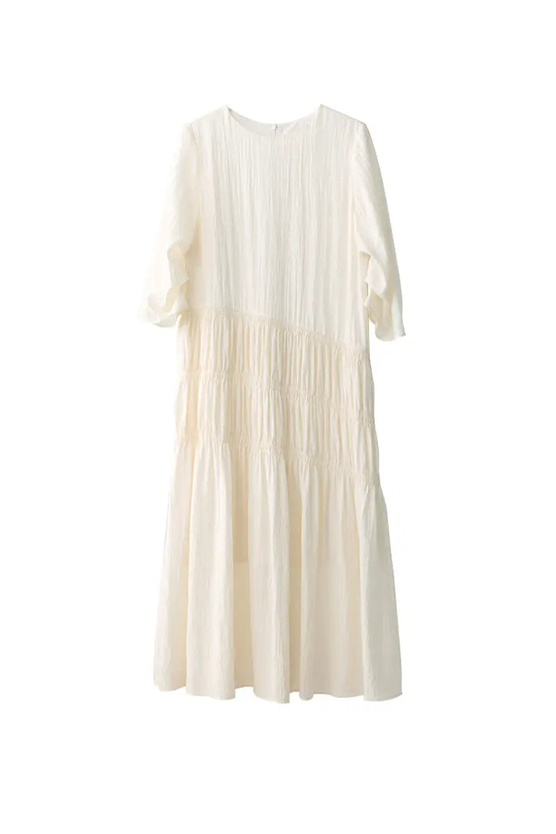 Cotton Tiered Long Sleeve Maxi Dress