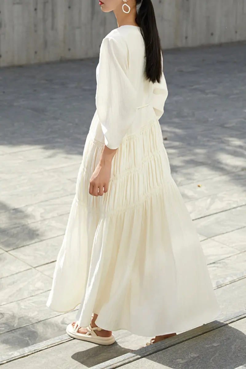 Cotton Tiered Long Sleeve Maxi Dress