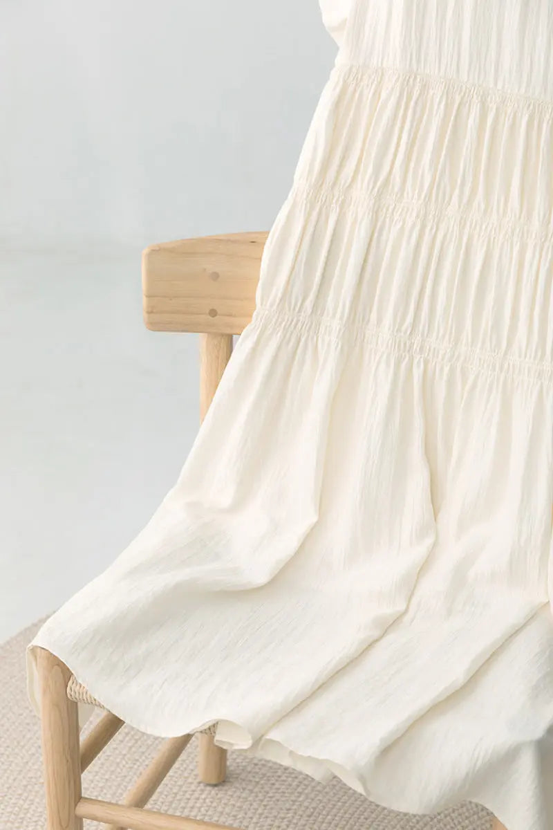 Cotton Tiered Long Sleeve Maxi Dress