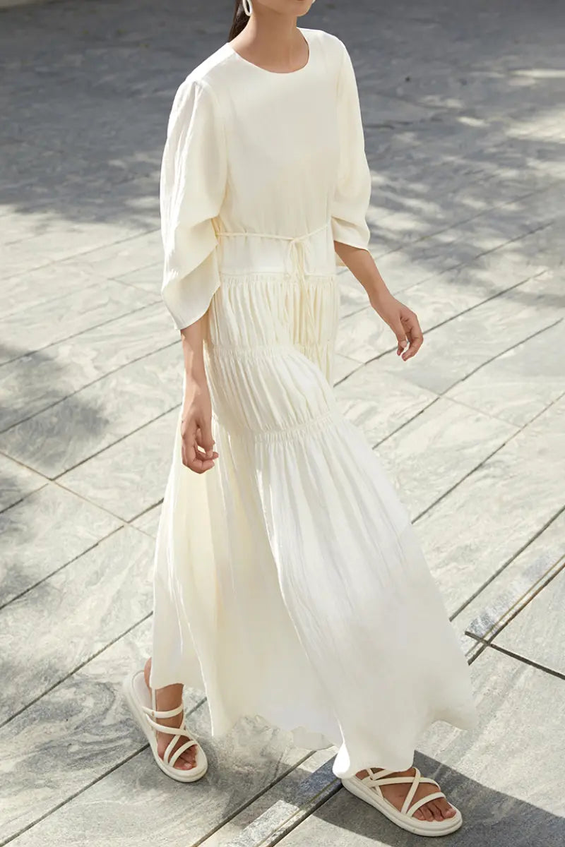 Cotton Tiered Long Sleeve Maxi Dress