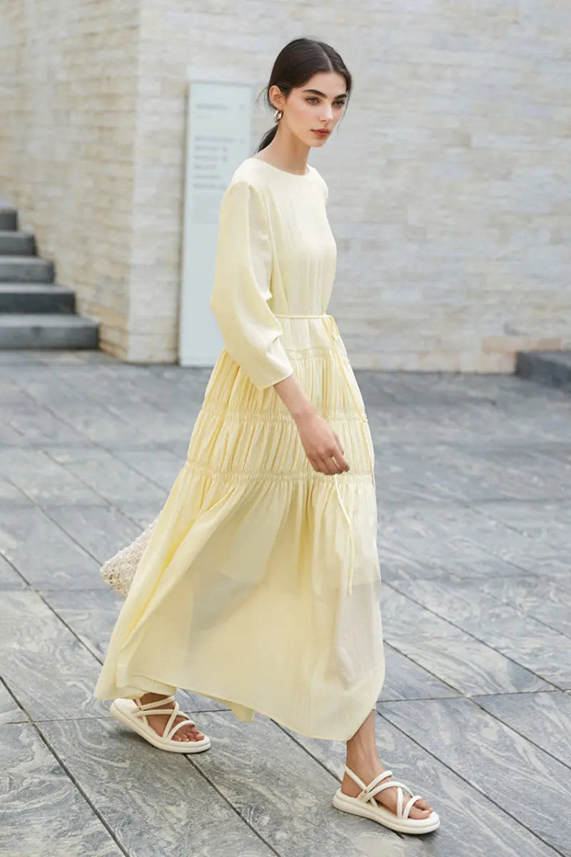Cotton Tiered Long Sleeve Maxi Dress
