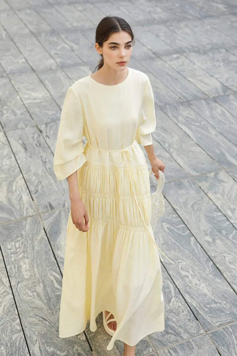 Cotton Tiered Long Sleeve Maxi Dress
