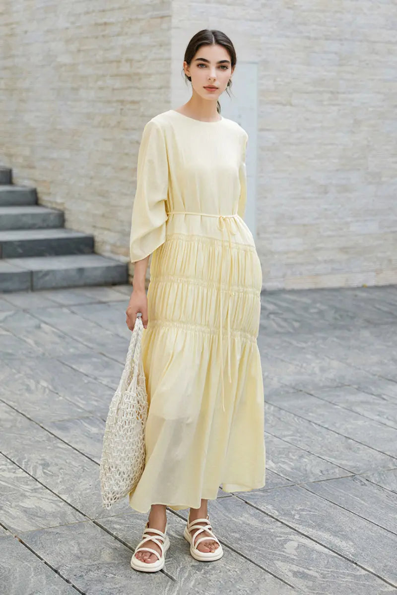 Cotton Tiered Long Sleeve Maxi Dress