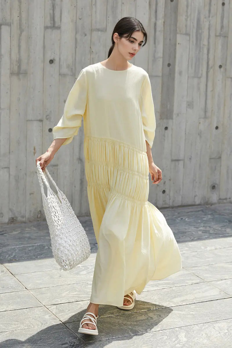 Cotton Tiered Long Sleeve Maxi Dress