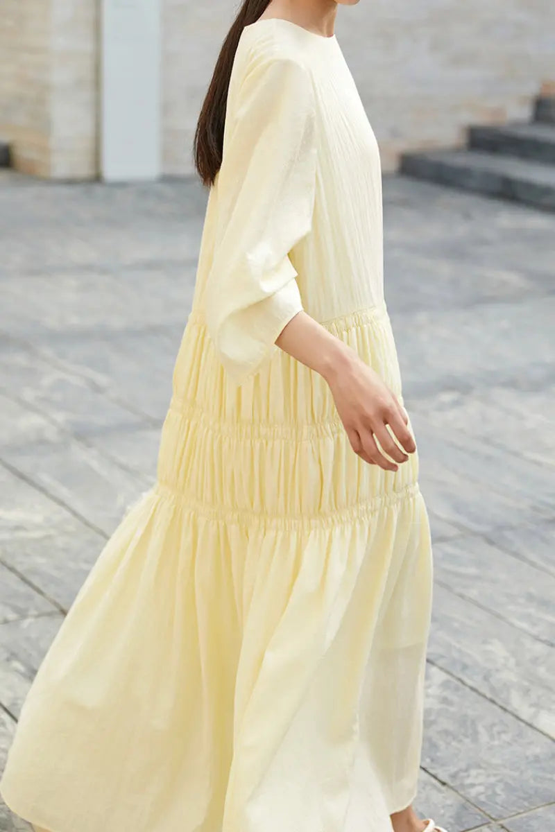 Cotton Tiered Long Sleeve Maxi Dress