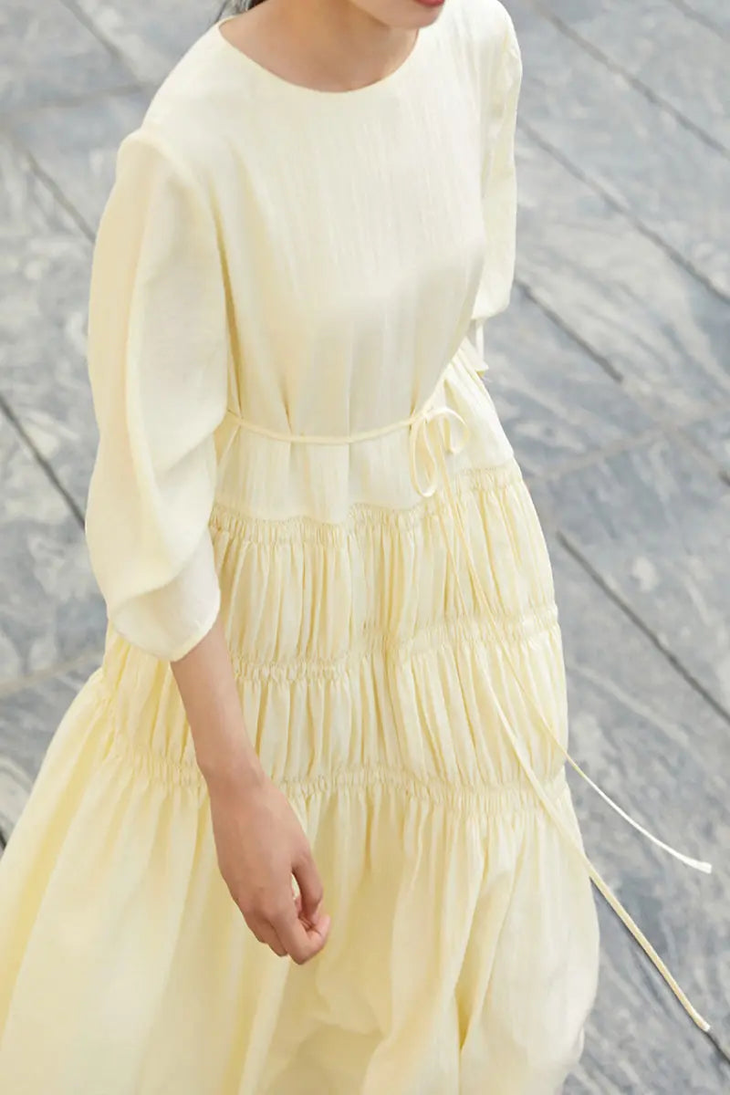 Cotton Tiered Long Sleeve Maxi Dress