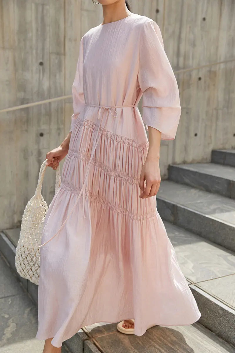 Cotton Tiered Long Sleeve Maxi Dress